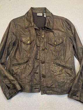 Chico's Metallic Bronze Button-Front Field Jacket